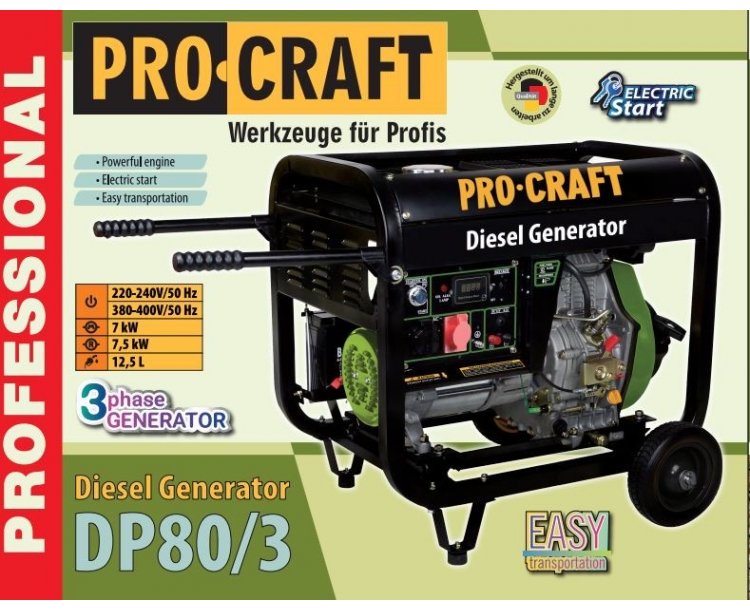 Dieselový elektrický generátor Procraft DP80/3 | DP80/3 Dieselový elektrický generátor Procraft DP80/3 | DP80/3