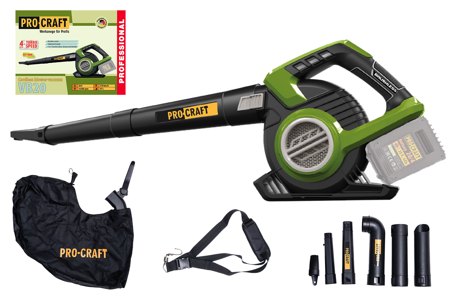 Akumulátorový dúchadlo/fúkač lístia Procraft VB20 (bez batérie a nabíjačky) | VB20 Akumulátorový dúchadlo/fúkač lístia Procraft VB20 (bez batérie a nabíjačky) | VB20
