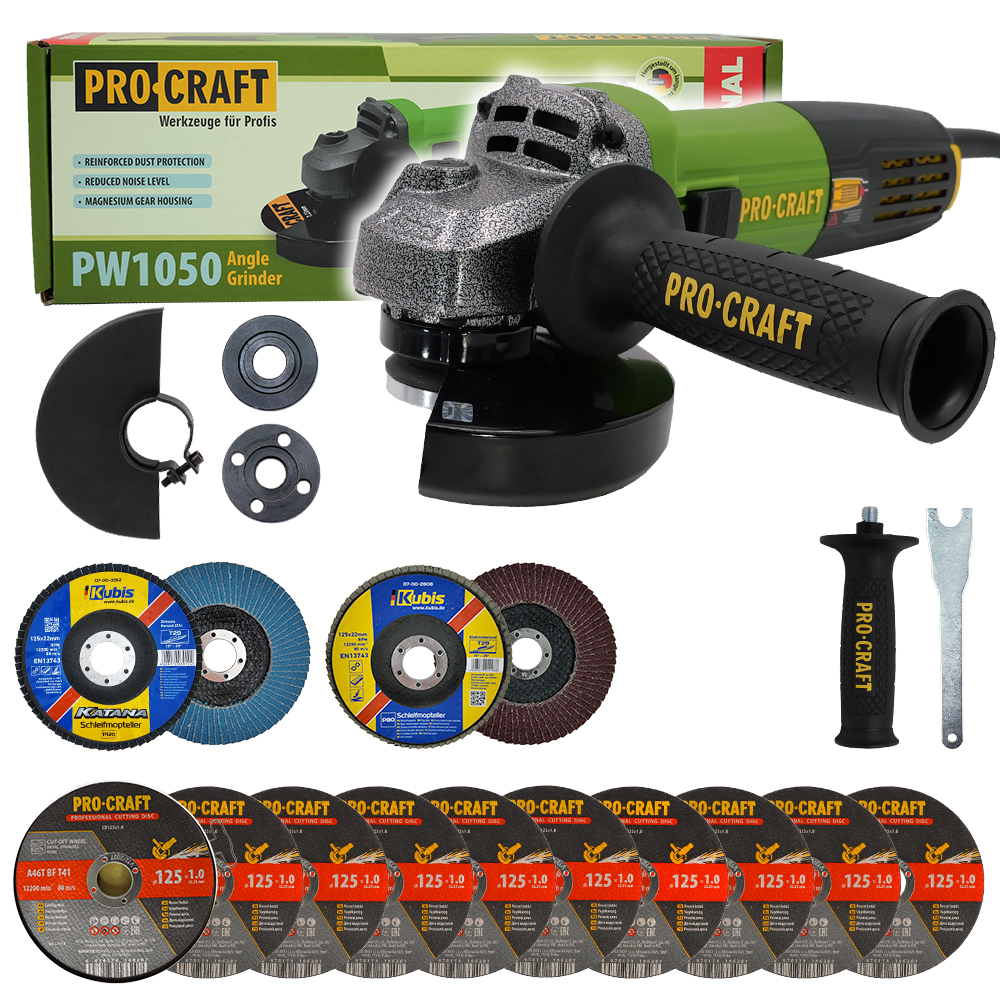 Uhlová brúska Procraft PW1050 + 10x rezací kotúč CD125x1 Uhlová brúska Procraft PW1050 + 10x rezací kotúč CD125x1