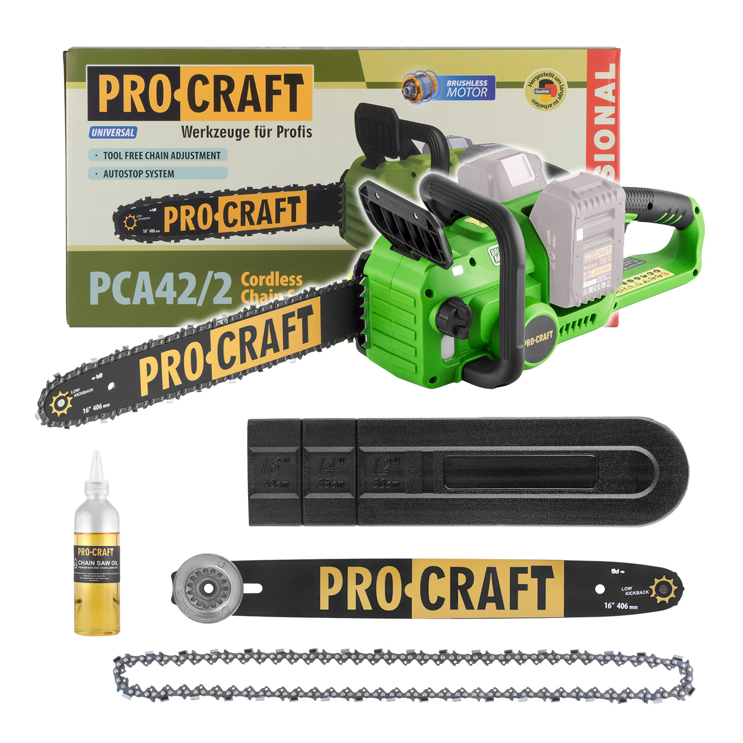 Akumulátorová reťazová píla Procraft PCA42/2 (bez akumulátora a nabíjačky) | PCA42/2 Akumulátorová reťazová píla Procraft PCA42/2 (bez akumulátora a nabíjačky) | PCA42/2