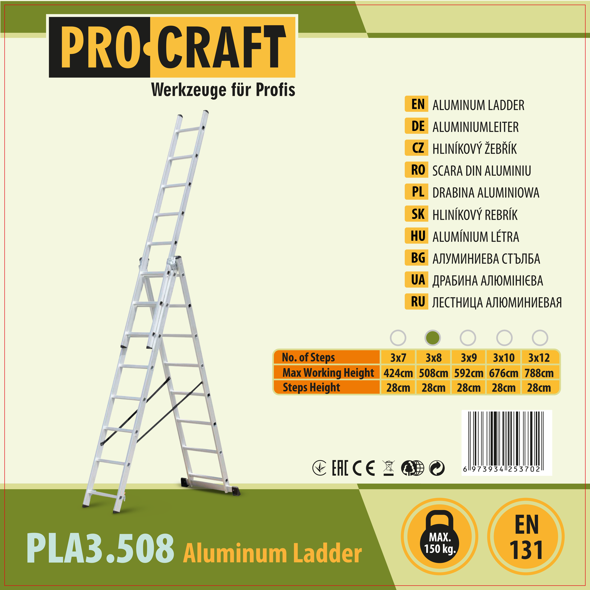 Trojdielny hliníkový rebrík 3x8 Procraft PLA3.508 | PLA3.508 Trojdielny hliníkový rebrík 3x8 Procraft PLA3.508 | PLA3.508