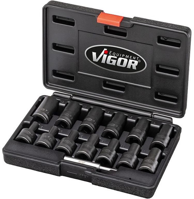 Súprava skrutkovačov so špirálovou drážkou 1/2" 34 mm s vyrážačom 14-dielna 6 - 19 mm v Súprava skrutkovačov so špirálovou drážkou 1/2" 34 mm s vyrážačom 14-dielna 6 - 19 mm v