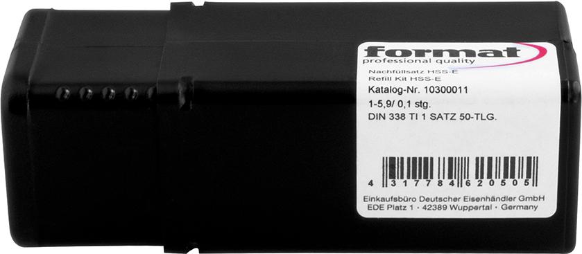 Dopĺňacia sada špirálových vrtákov DIN338 HSSE brús. typ N typ TI 1-13 mm FORMAT Dopĺňacia sada špirálových vrtákov DIN338 HSSE brús. typ N typ TI 1-13 mm FORMAT