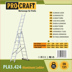 Trojdielny hliníkový rebrík 3x7 Procraft PLA3.424 | PLA3.424